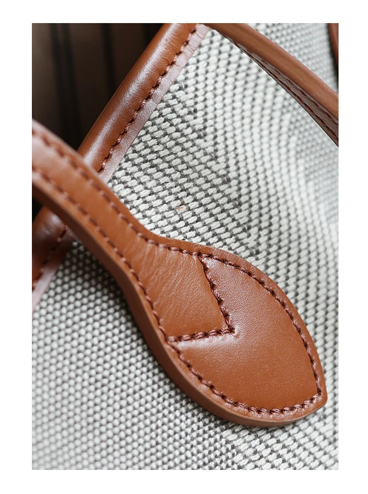 Luna Herringbone Leather-Trim Tote