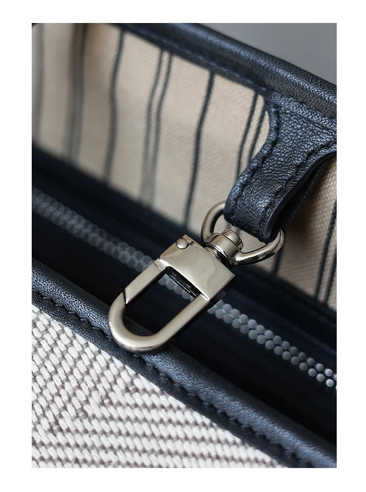 Luna Herringbone Leather-Trim Tote
