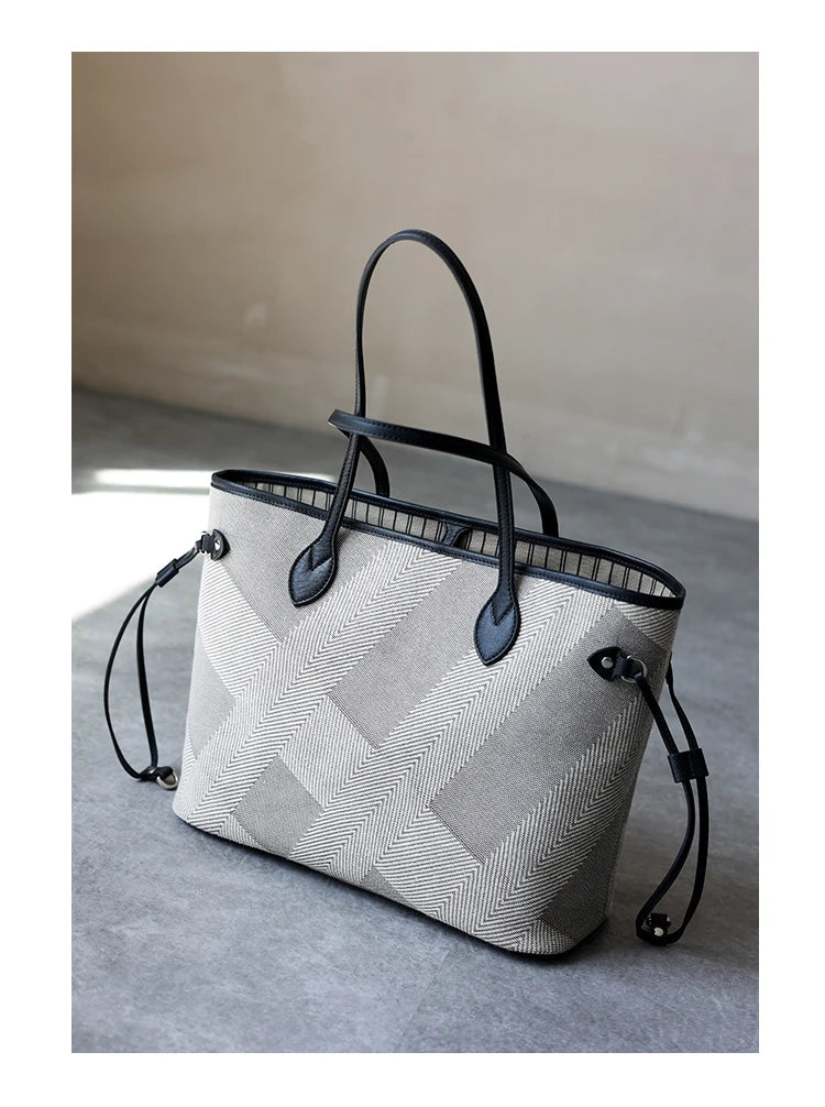 Luna Herringbone Leather-Trim Tote