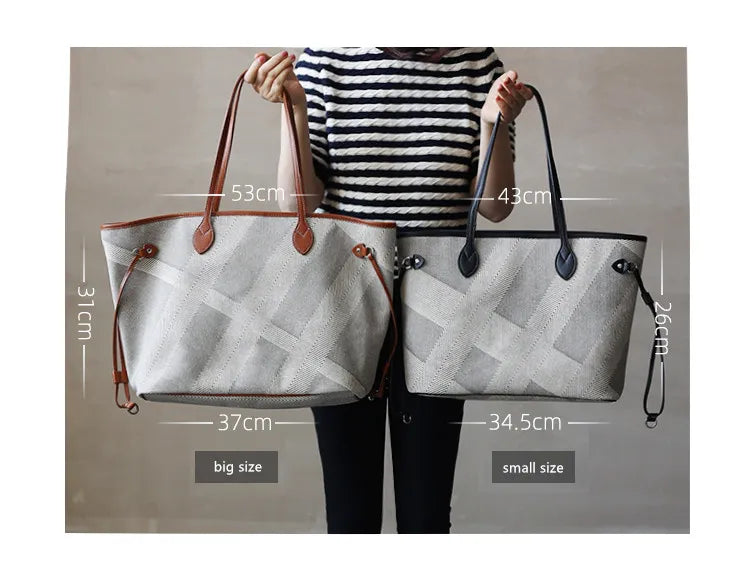 Luna Herringbone Leather-Trim Tote