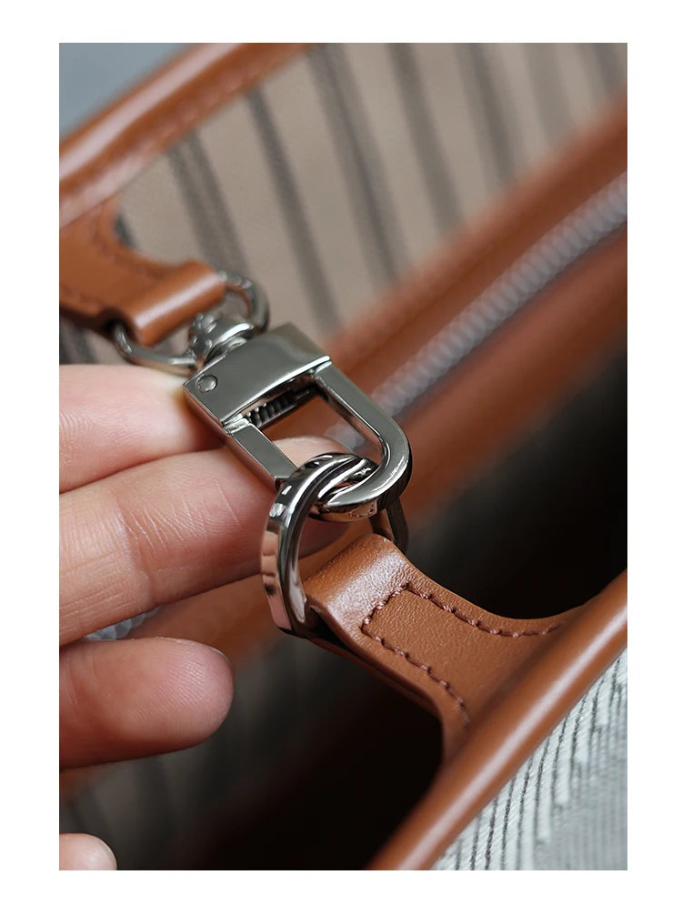 Luna Herringbone Leather-Trim Tote