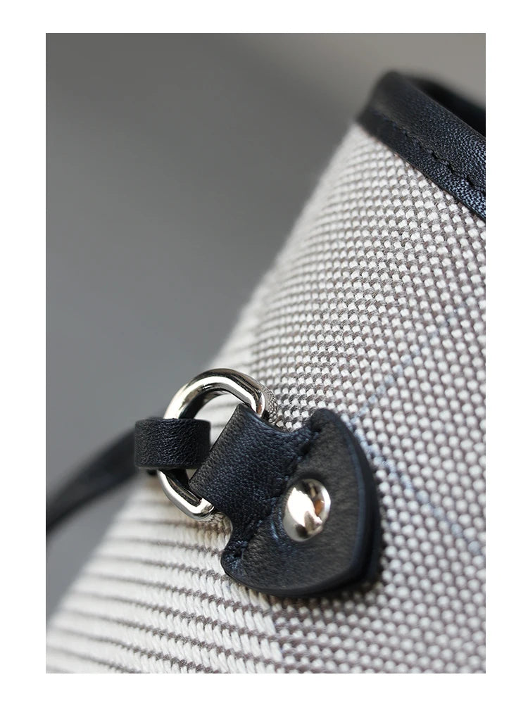 Luna Herringbone Leather-Trim Tote