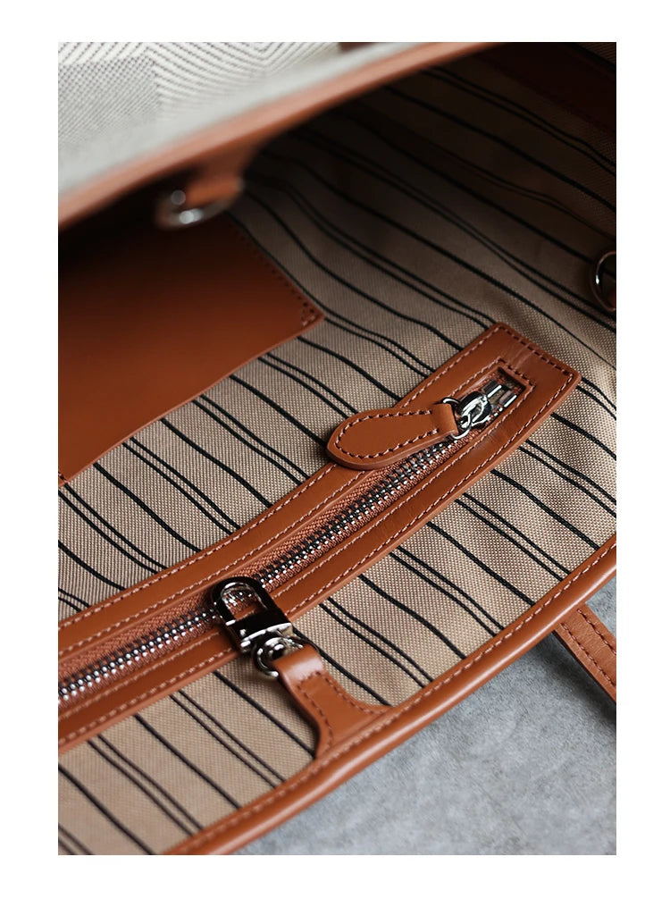 Luna Herringbone Leather-Trim Tote