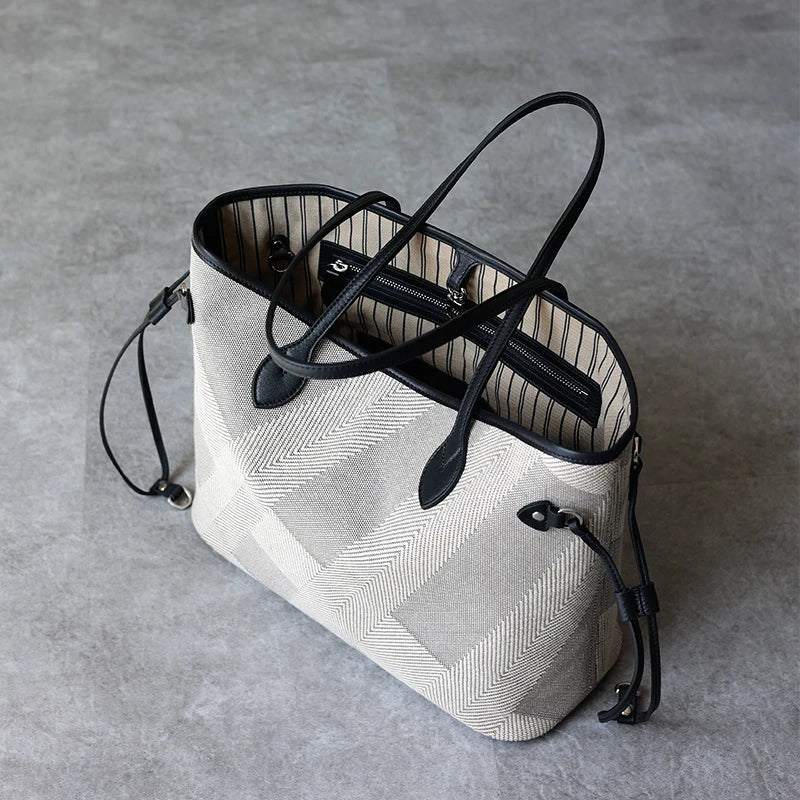 Luna Herringbone Leather-Trim Tote