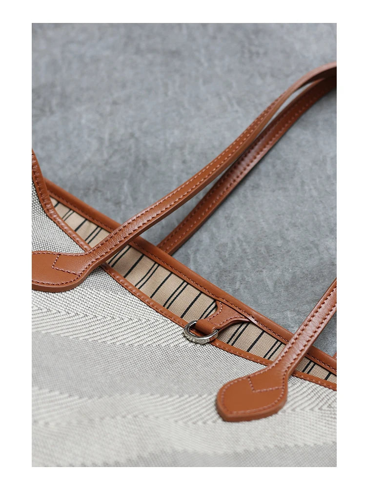 Luna Herringbone Leather-Trim Tote