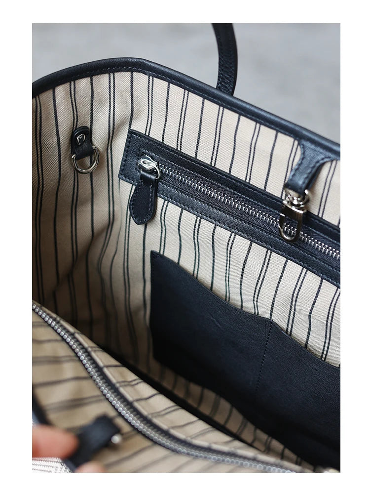 Luna Herringbone Leather-Trim Tote