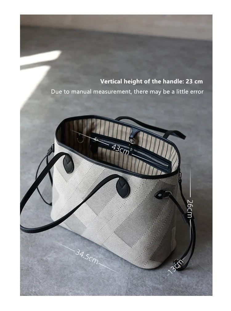 Luna Herringbone Leather-Trim Tote