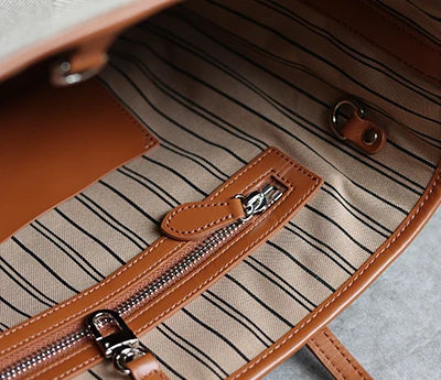 Luna Herringbone Leather-Trim Tote