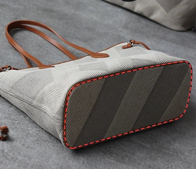Luna Herringbone Leather-Trim Tote