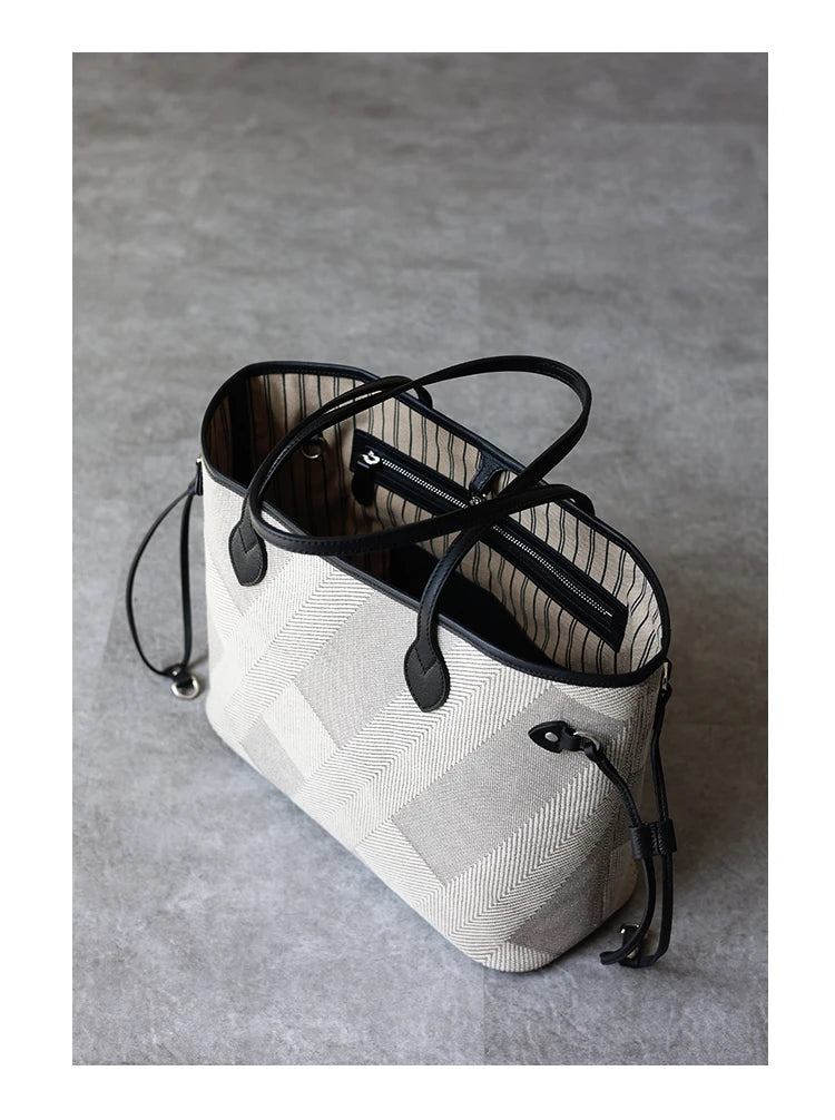 Luna Herringbone Leather-Trim Tote