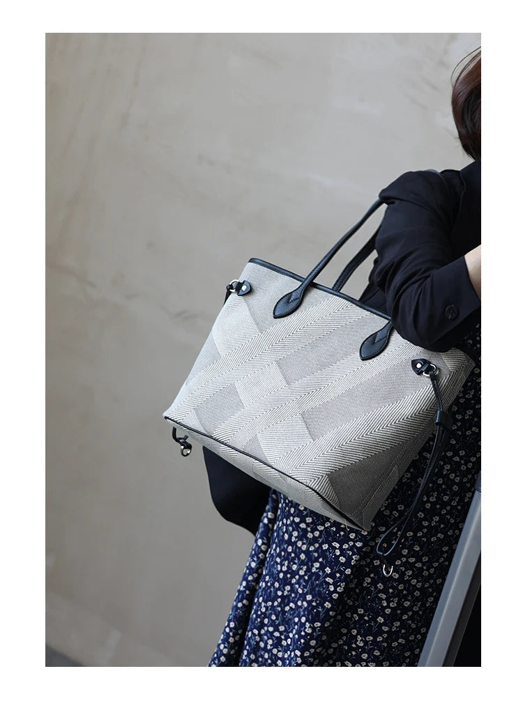 Luna Herringbone Leather-Trim Tote