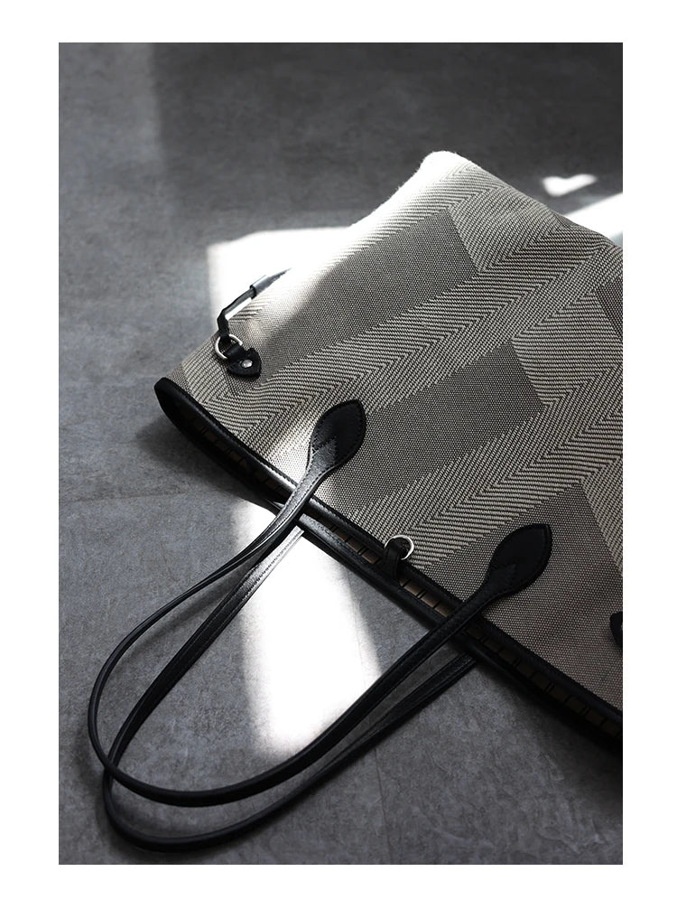 Luna Herringbone Leather-Trim Tote