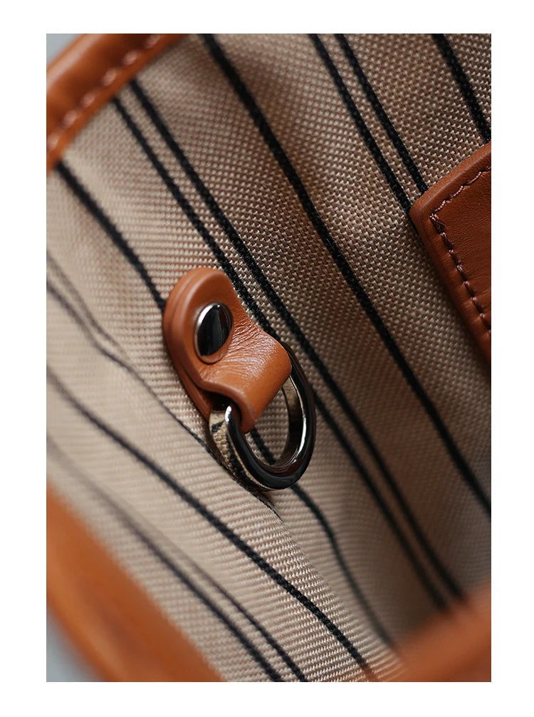 Luna Herringbone Leather-Trim Tote