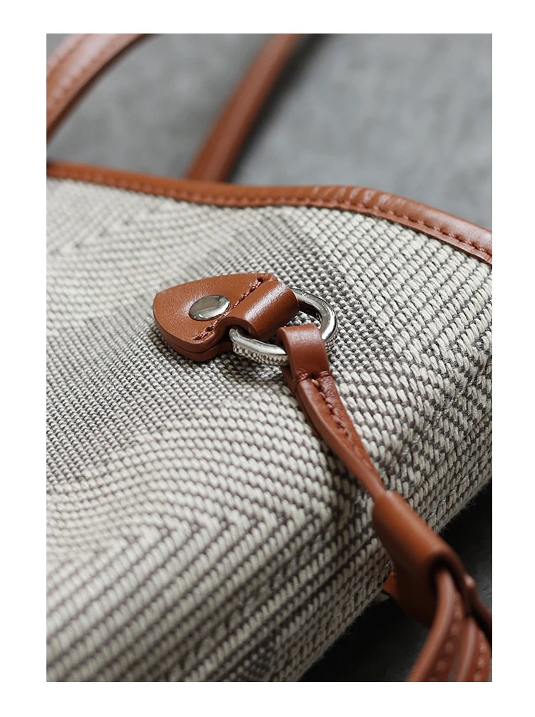 Luna Herringbone Leather-Trim Tote