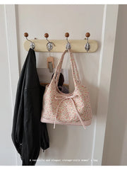 Pink Floral-Embroidered Shoulder Bag