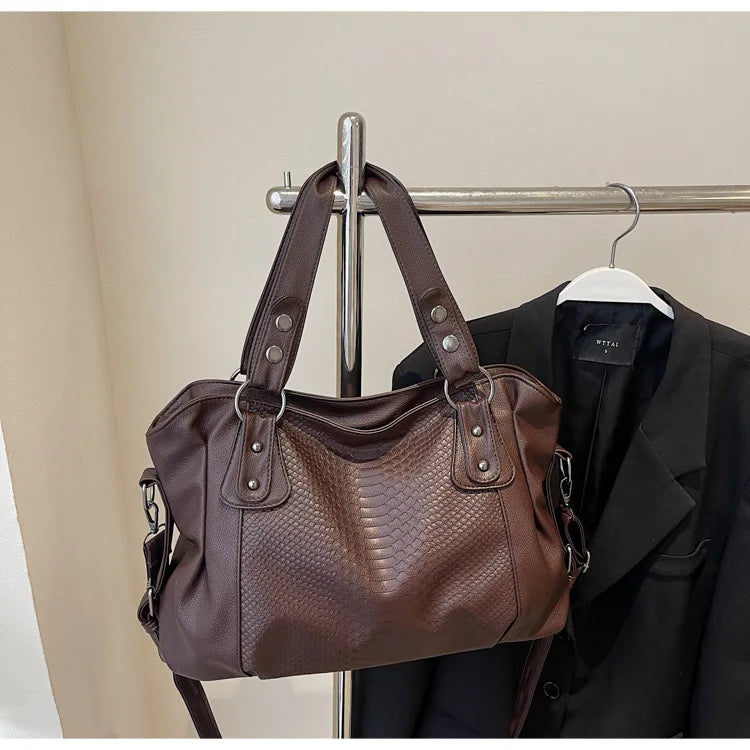 Textured Faux-Leather Convertible Bag with Zip Top
