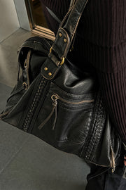 Washed-Finish Tote with Rivets and Tassel
