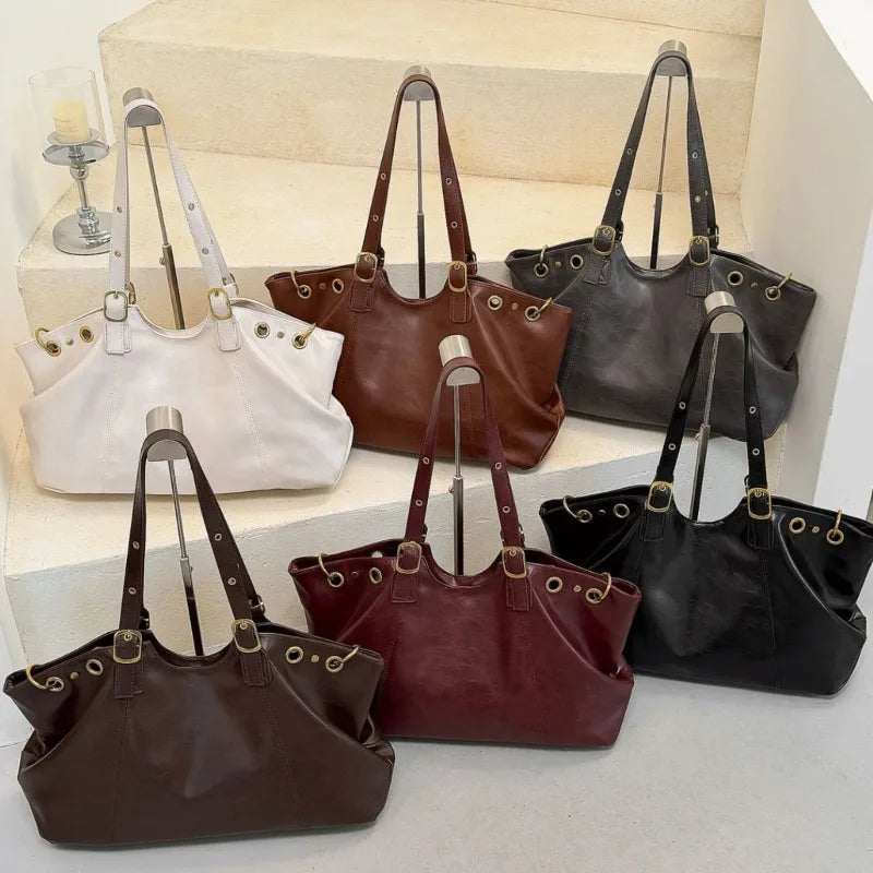 Wax Finish Faux-Leather Vintage Tote
