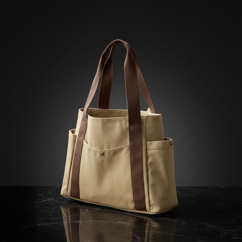 Beige canvas tote in Luna Bags style