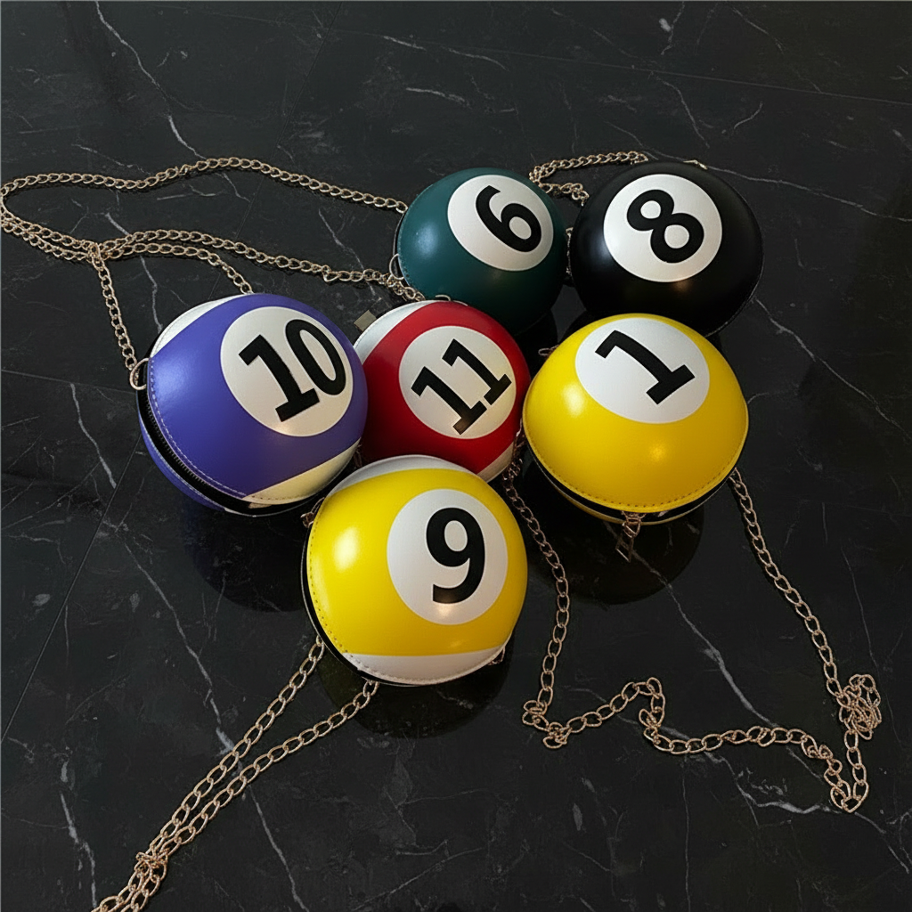 Billiard Ball Bags exact flat lay