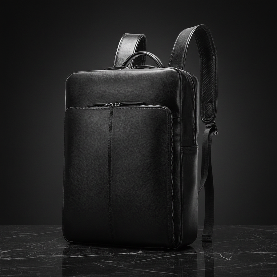 Carbon Black Genuine Leather Backpack
