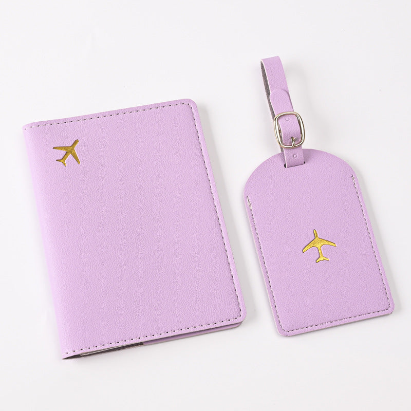 Creative Passport Holder & Luggage Tags – Light Purple Aircraft