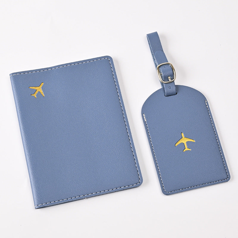 Creative Passport Holder & Luggage Tags – Light Blue Aircraft