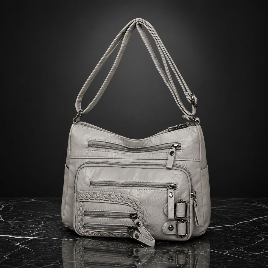 Multi Pockets Faux Leather Shoulder Bag