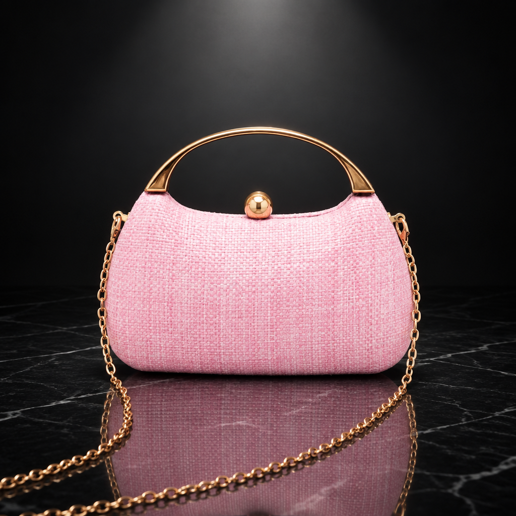 Woven-Texture Chain-Trim Minaudière