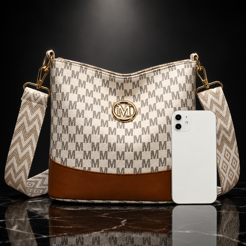 M Badge Multi-Pocket Faux-Leather Crossbody Bag