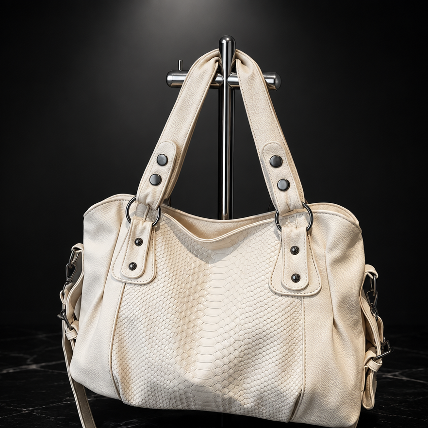 Textured Faux-Leather Convertible Bag with Zip Top