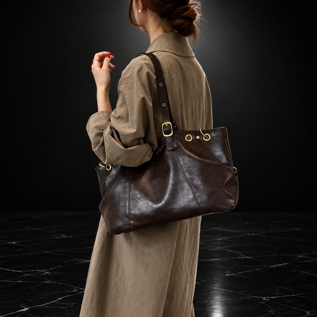 Wax Finish Faux-Leather Vintage Tote