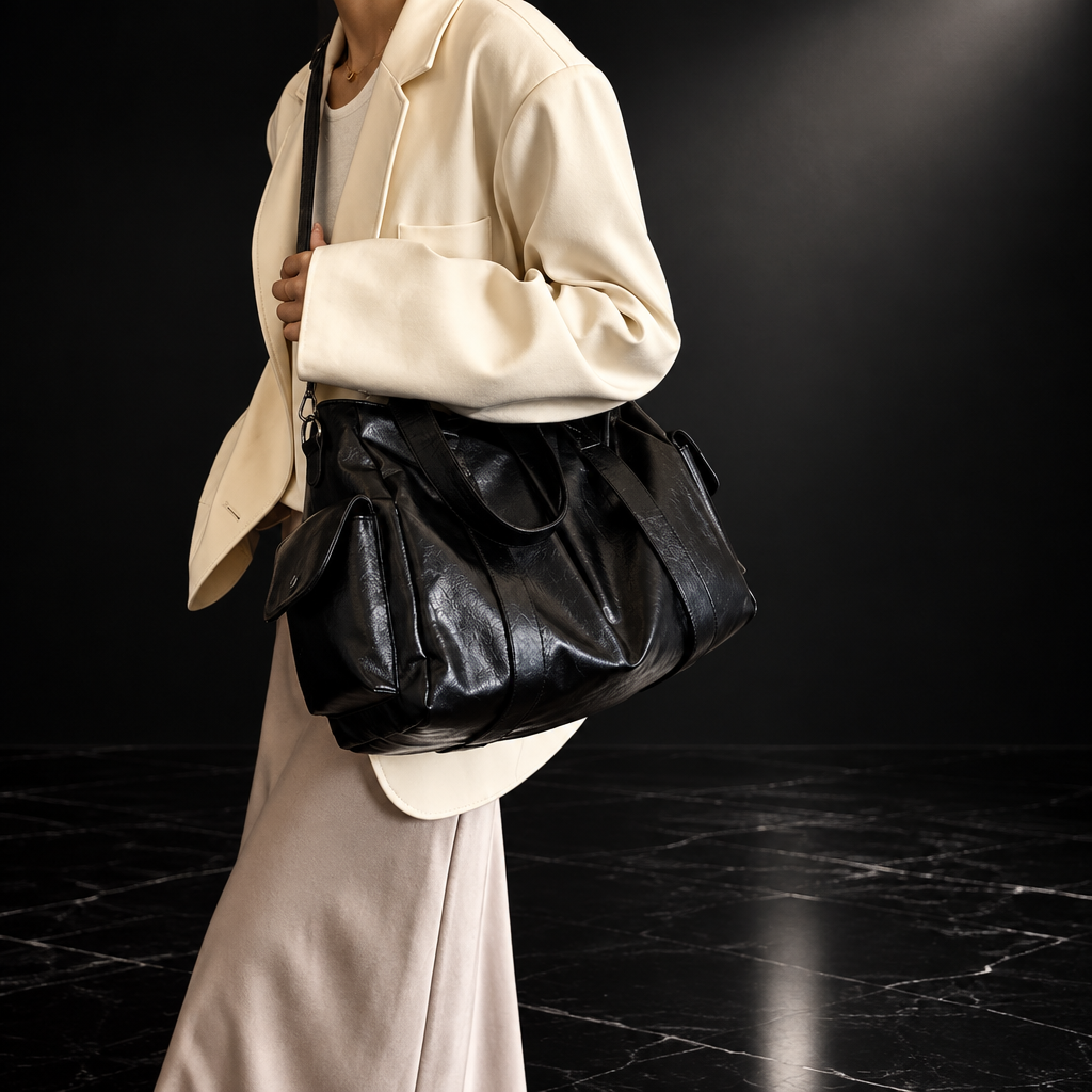 Retro Faux-Leather Tote with Adjustable Strap