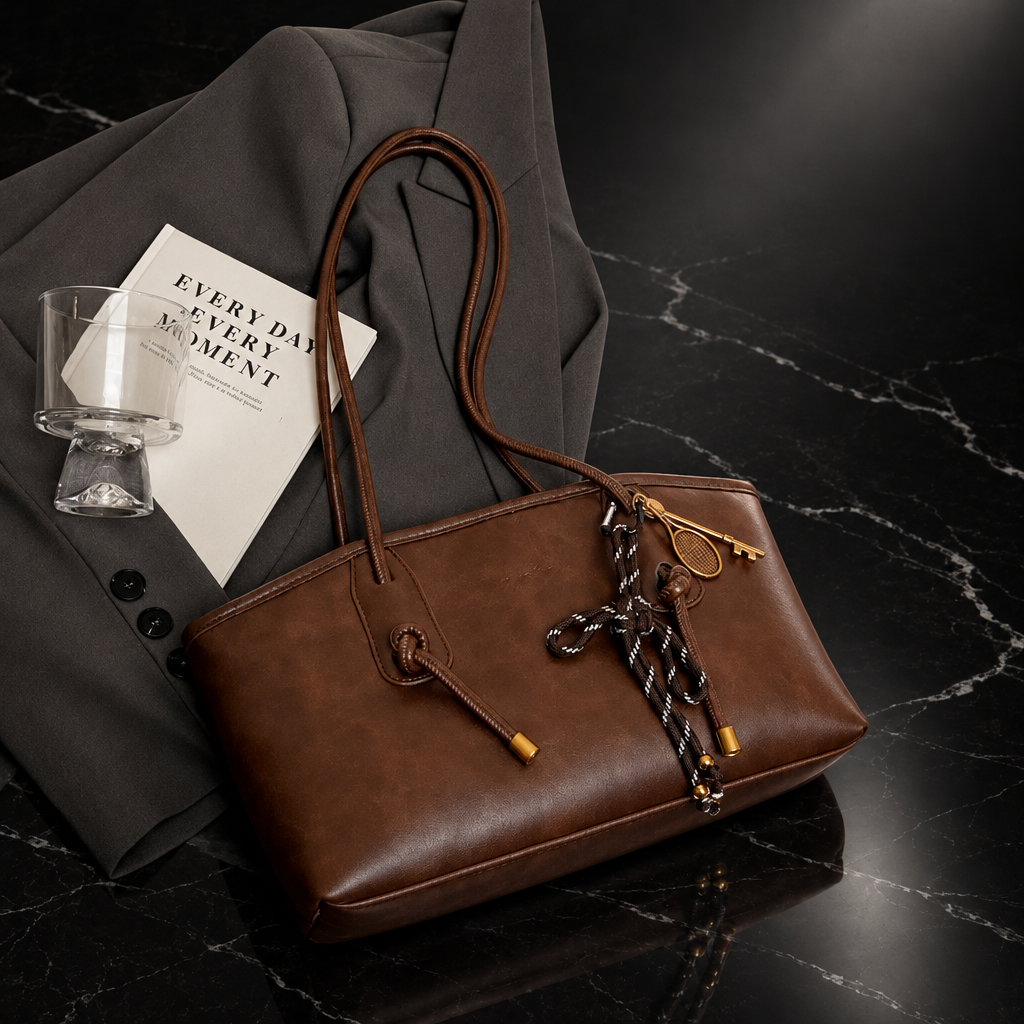 Tassel-Detail Vintage Faux-Leather Shoulder Bag