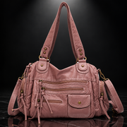 Rivet-Detail Washed-Finish Shoulder Bag