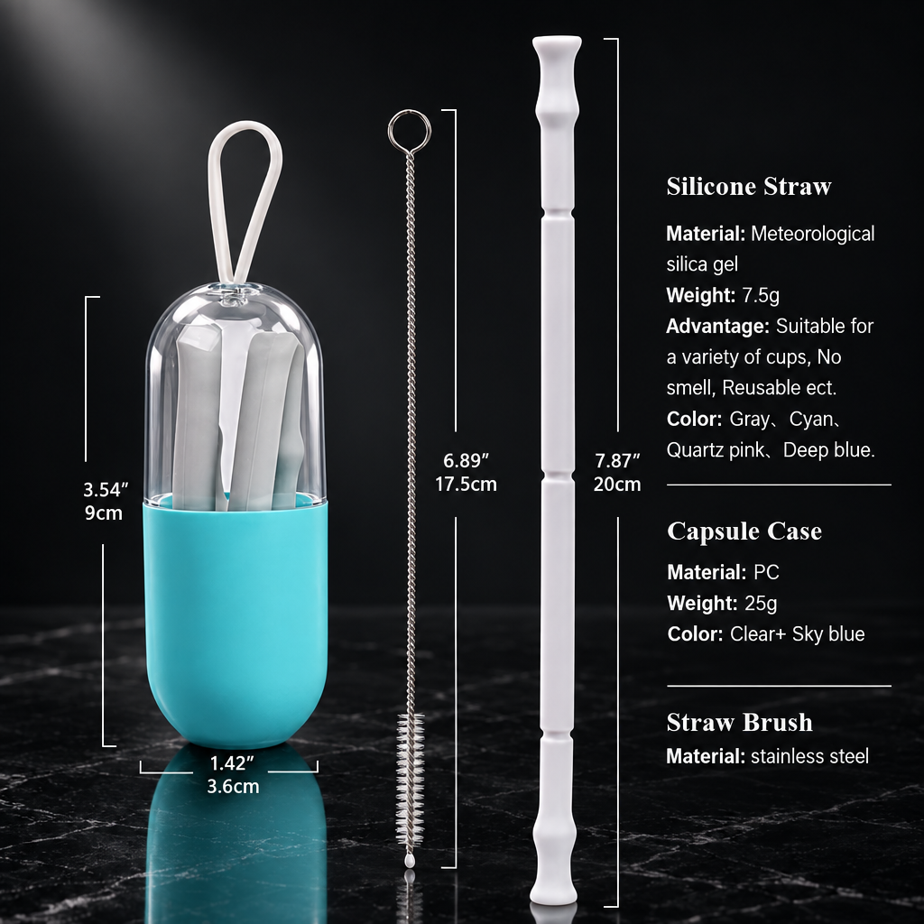 Collapsible Silicone Travel Straw with Case