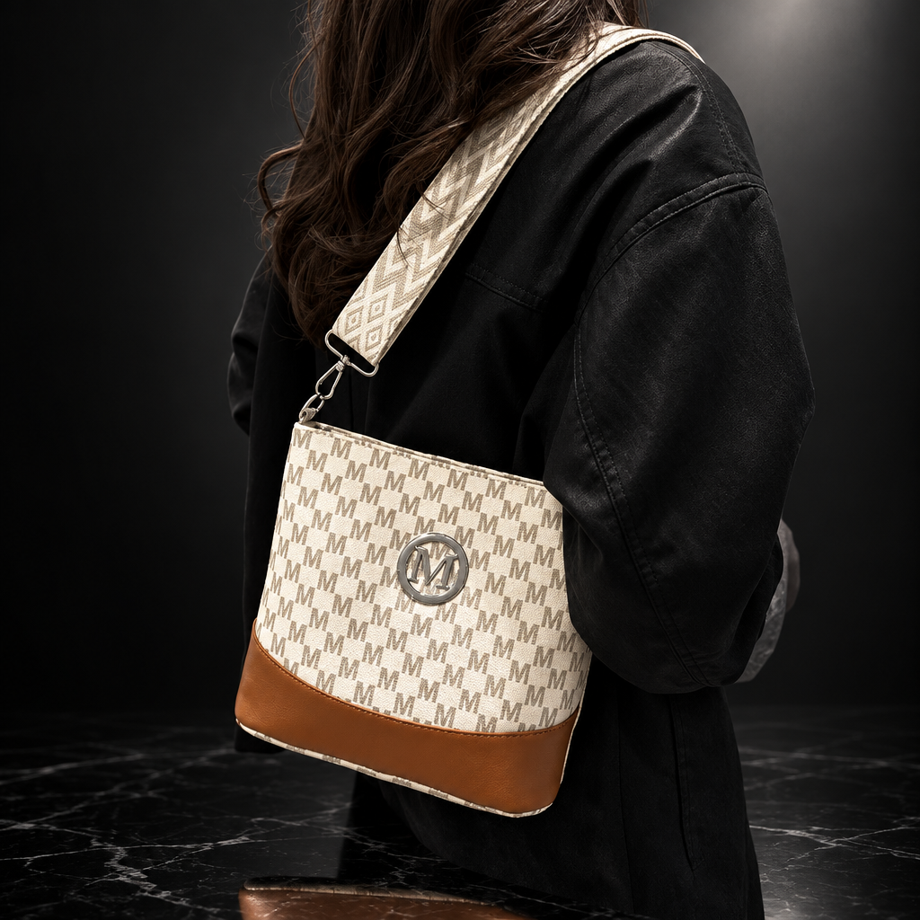 M Badge Multi-Pocket Faux-Leather Crossbody Bag