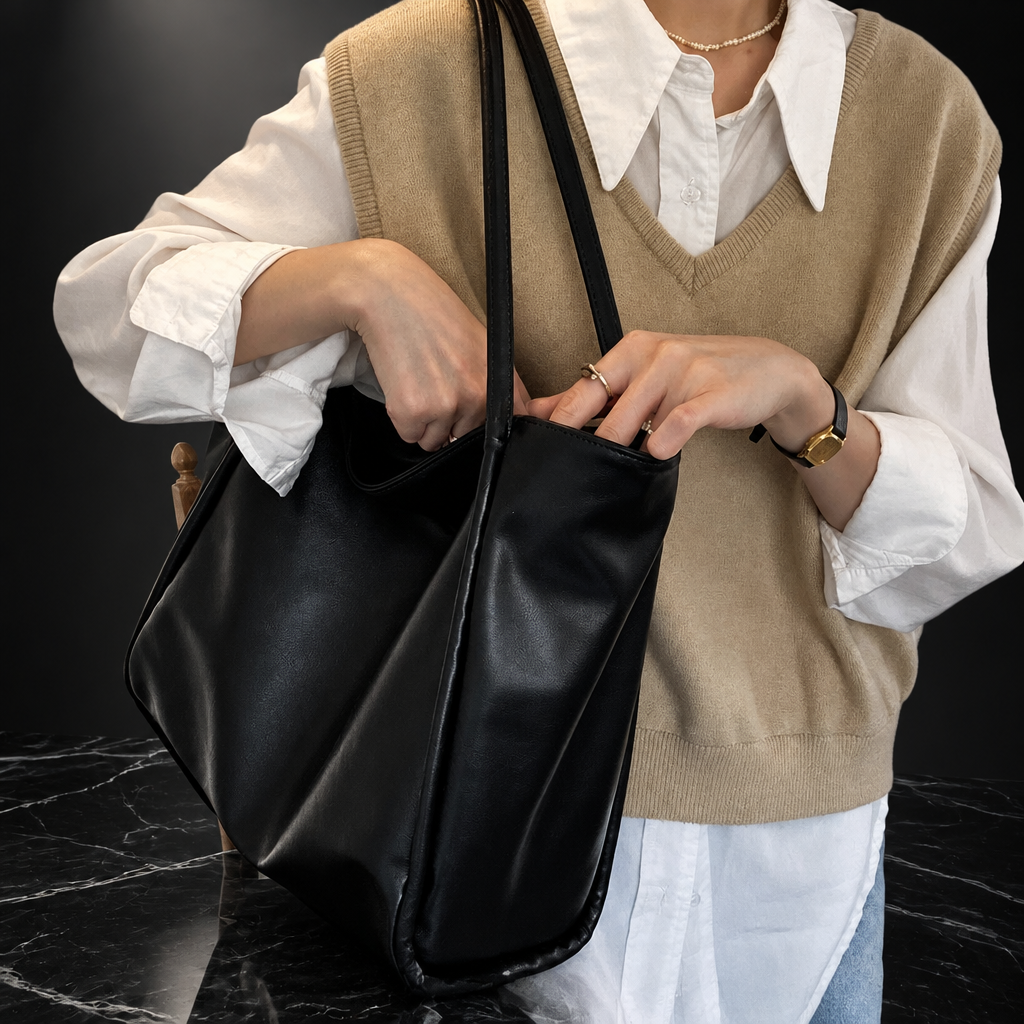 Open-Top Commuter Tote with Phone Pockets