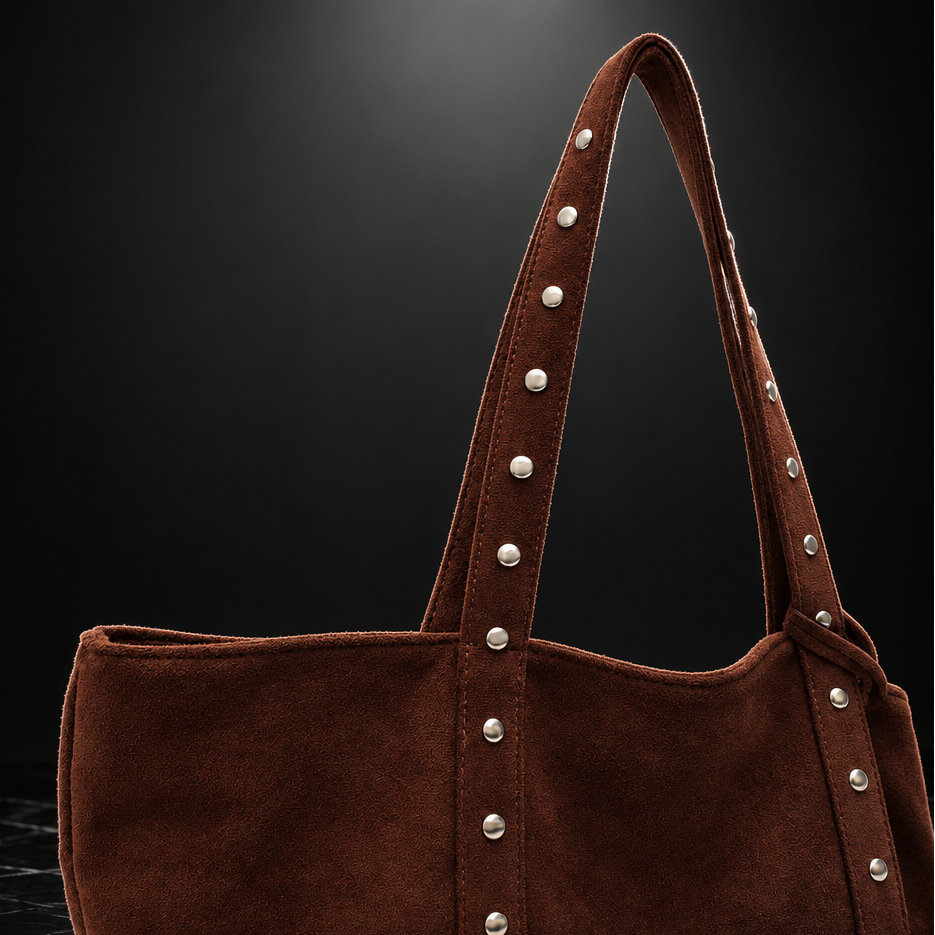Rivet-Trim Faux-Suede Tote with Coin Purse