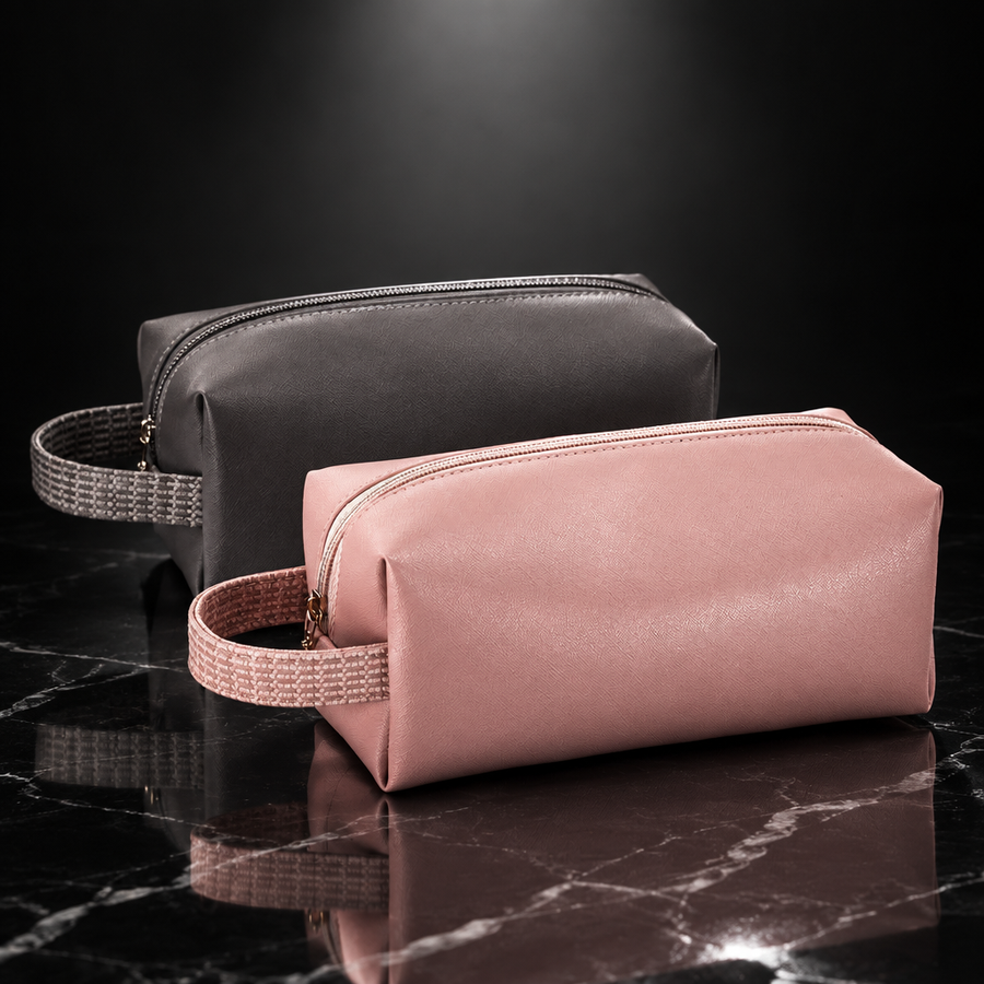 Faux Leather Travel Wash and Cosmetic Bag
