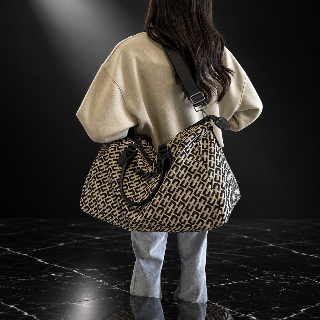 Letter-Print Oxford Carry-On Bag
