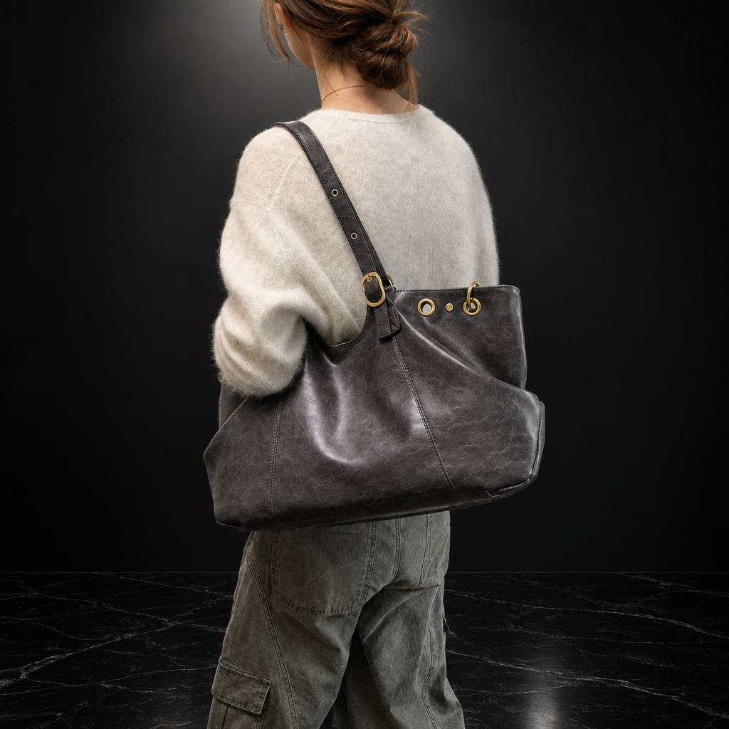Wax Finish Faux-Leather Vintage Tote