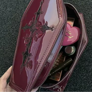 Red Gothic Leather Embroidered Coffin Bag