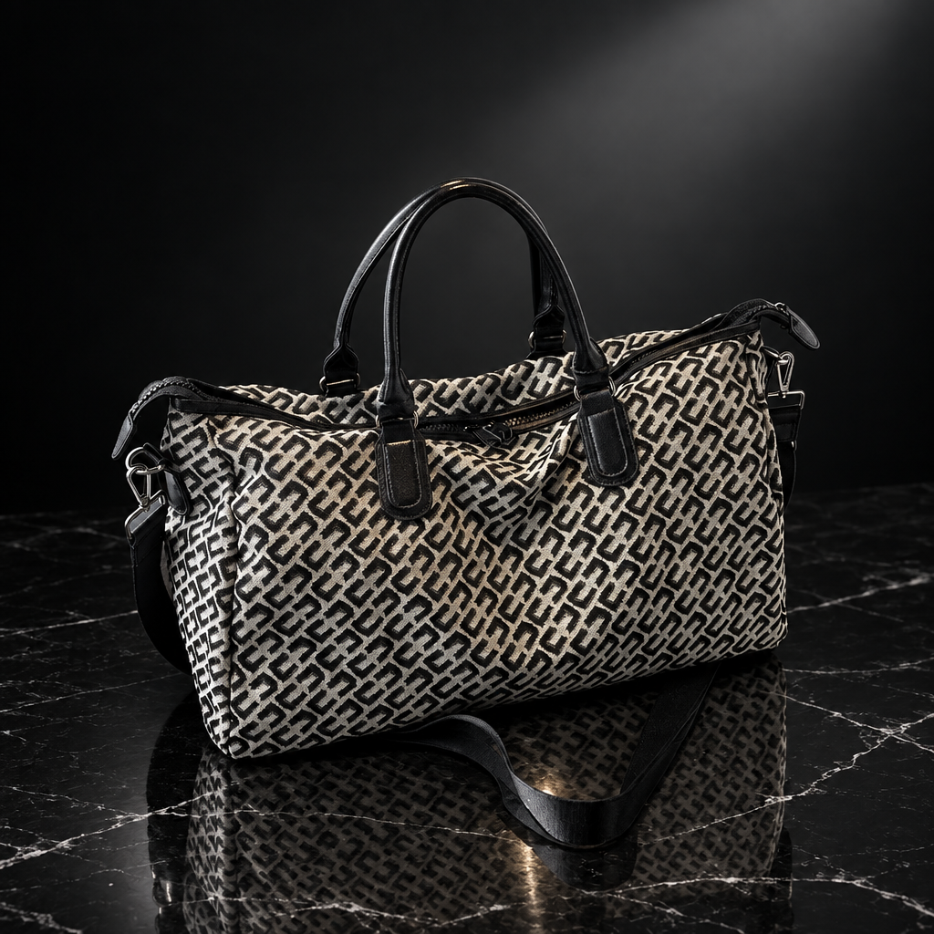Letter-Print Oxford Carry-On Bag