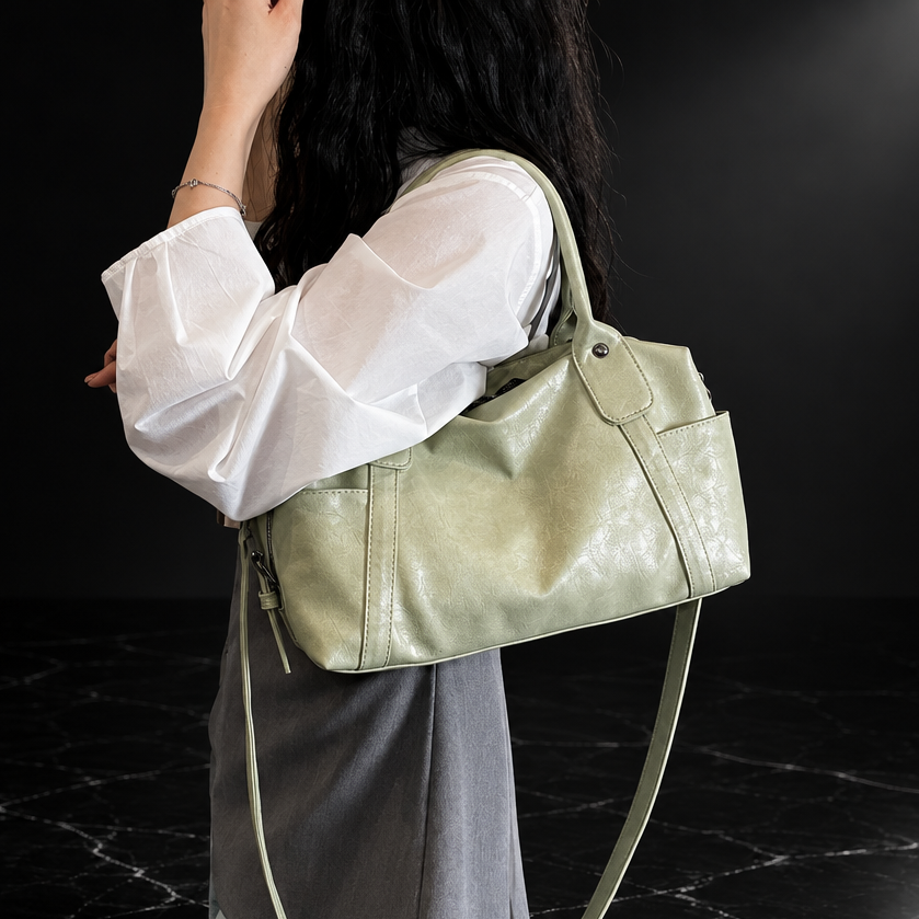 Ruched Bowling-Shape Vintage Tote