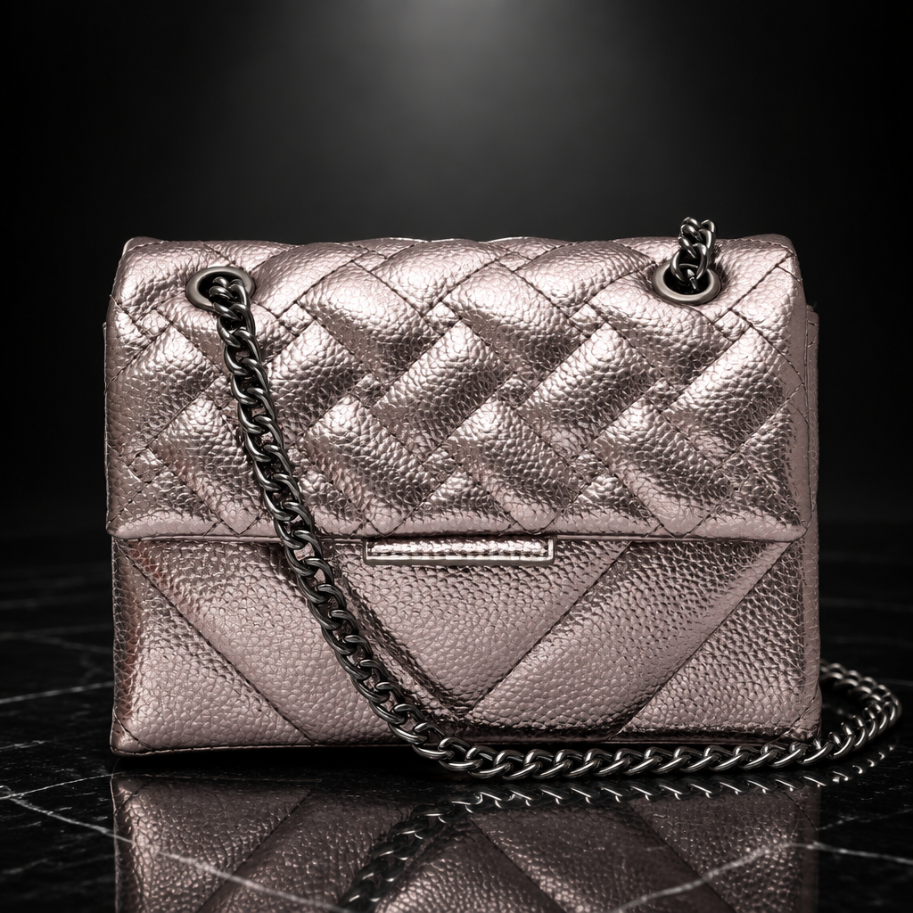 Quilted Metallic Flap Shoulder Bag