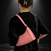 Croc-Embossed Faux-Leather Underarm Bag