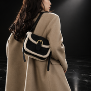 Retro Saddle Crossbody Bag with Fuzzy Trim