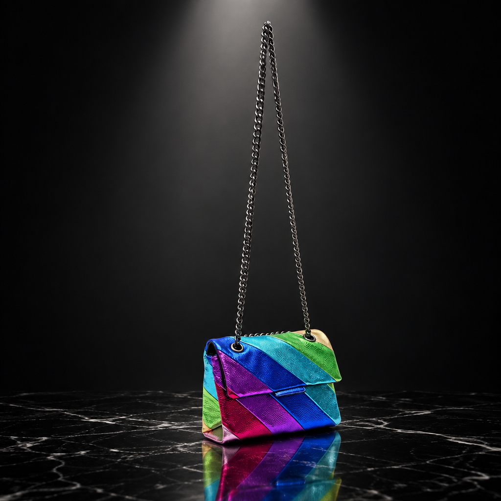Metallic Rainbow Stripe Square Crossbody Bag