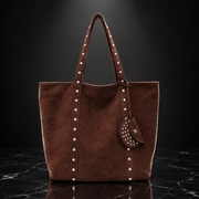 Rivet-Trim Faux-Suede Tote with Coin Purse